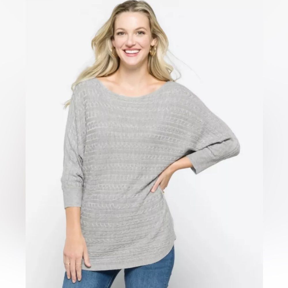 Market & Spruce Cashmere Blend Dolman Sleeve Sweater Gray Large